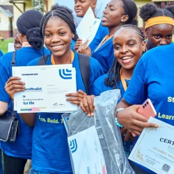 Thrive Center learners celebrate their achievements, including recognition from the 2026 Technovation Girls global competition